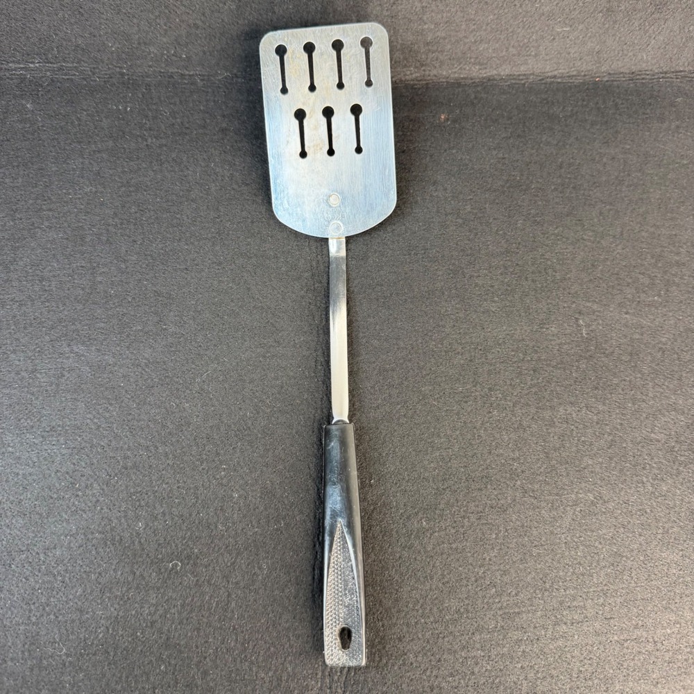 Vintage Ekco USA Metal Keyhole Slotted Spatula Flipper Turner Black Handle 13"
